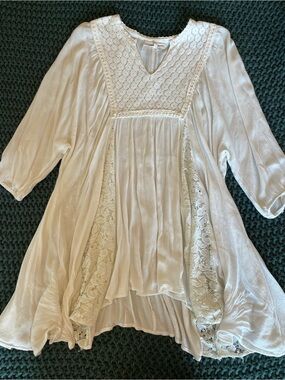 Cream Lace Panel Boho Tunic Top or Dress